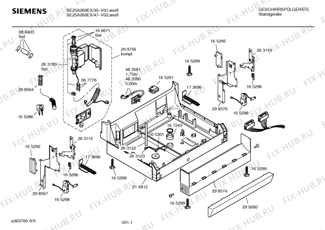 Взрыв-схема посудомоечной машины Siemens SE25A269EX - Схема узла 05
