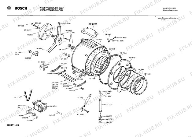 Взрыв-схема стиральной машины Bosch V63847 V638 - Схема узла 03
