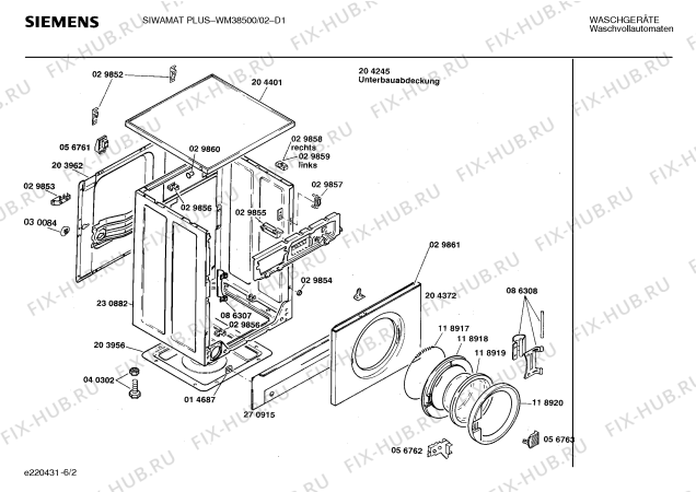 Взрыв-схема стиральной машины Siemens WM38500 SIWAMAT PLUS 3850 - Схема узла 02