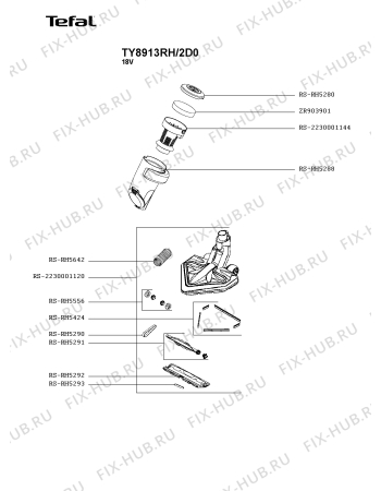 Схема №1 TY8913RH/2D0 с изображением Рукоятка для электропылесоса Tefal RS-2230001226