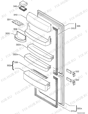 Взрыв-схема холодильника Juno Electrolux JKG7498 - Схема узла Door 003