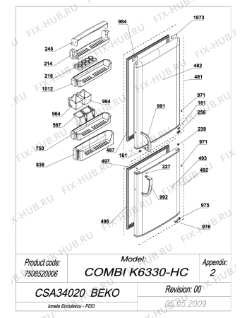 Схема №2 BEKO CSA 34020 (7508520006) с изображением Дверка для холодильника Beko 4545340110