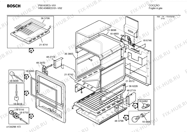 Схема №2 P00164KE3 с изображением Боковая часть корпуса для плиты (духовки) Bosch 00363805