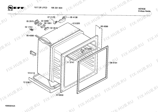 Взрыв-схема плиты (духовки) Neff 195301804 1077.26LPCD - Схема узла 04