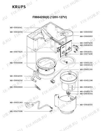 Взрыв-схема кофеварки (кофемашины) Krups F8664250(0) - Схема узла 0P001839.6P4