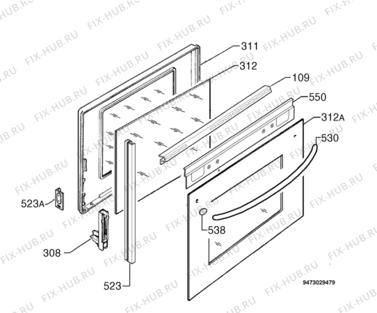 Взрыв-схема плиты (духовки) Zanussi ZCM700X - Схема узла Door 003