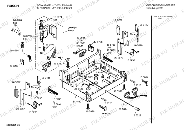 Взрыв-схема посудомоечной машины Bosch SHV49A03EU - Схема узла 05