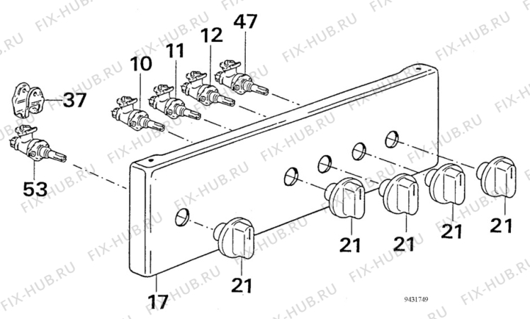 Взрыв-схема плиты (духовки) Zanussi ZC4400W - Схема узла Command panel 037