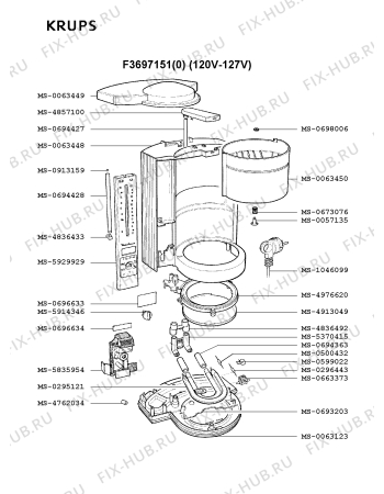 Взрыв-схема кофеварки (кофемашины) Krups F3697151(0) - Схема узла KP001820.0P2