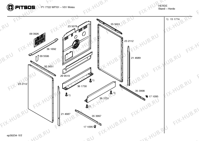 Взрыв-схема плиты (духовки) Pitsos P17722WP - Схема узла 02