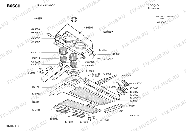 Схема №1 PHU64J20AC DEPUR SLIM 60 с изображением Мотор для вентиляции Bosch 00491514