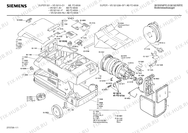 Схема №1 VS5211 SUPER 521 с изображением Нижняя часть корпуса для пылесоса Siemens 00115638