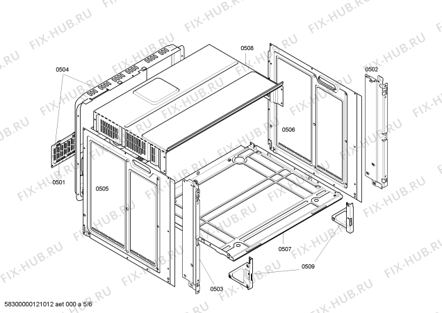 Взрыв-схема плиты (духовки) Bosch HBN33R551 - Схема узла 05