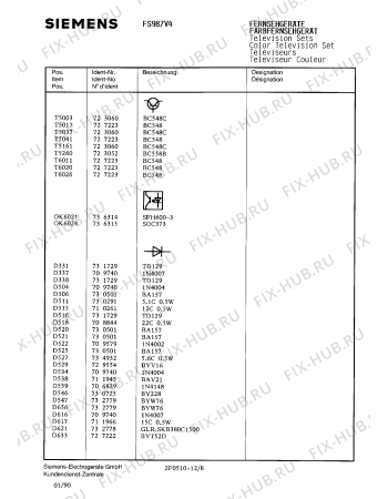 Схема №1 FS987V4 с изображением Инструкция по эксплуатации для телевизора Siemens 00530621