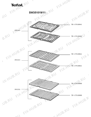 Взрыв-схема вафельницы (бутербродницы) Tefal SW351019/11 - Схема узла IP002950.2P2
