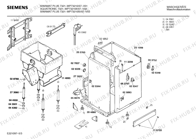 Схема №1 WP73210, SIWAMAT PLUS 7321 с изображением Вкладыш в панель для стиралки Siemens 00278332