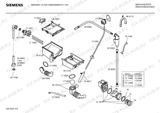 Взрыв-схема стиральной машины Siemens WM54000SK SIWAMAT XL540 - Схема узла 04