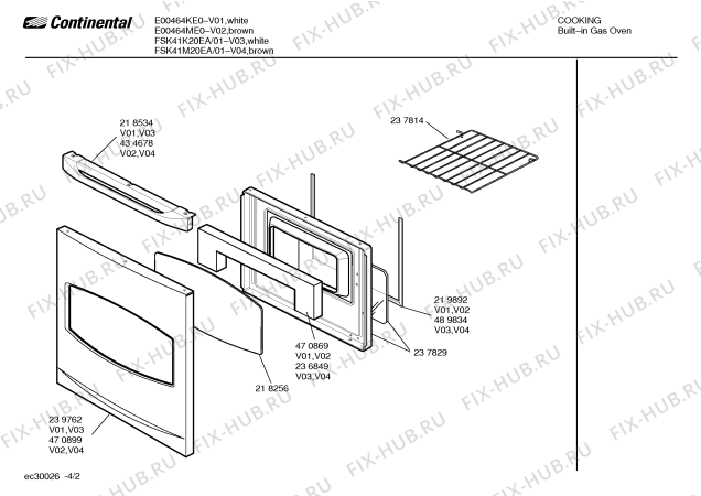 Взрыв-схема плиты (духовки) Continental FSK41K20EA - Схема узла 02