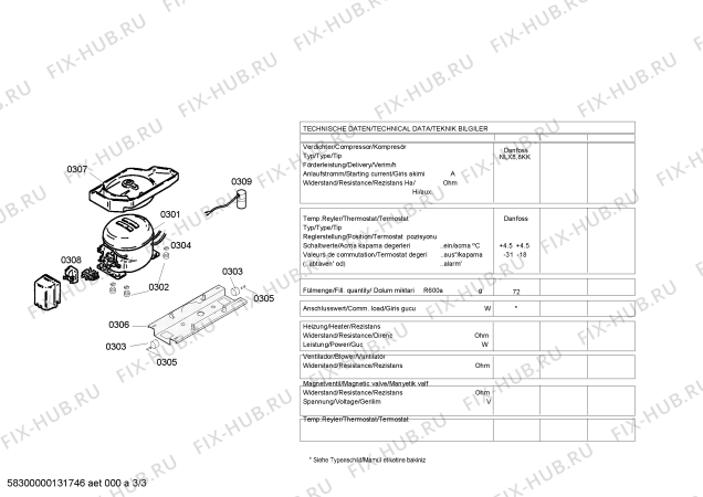 Взрыв-схема холодильника Bosch KDV25V10 - Схема узла 03