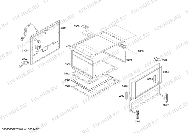 Взрыв-схема плиты (духовки) Bosch HSK14P35E9 BP320 SILVER GE 127V (CKD) - Схема узла 03