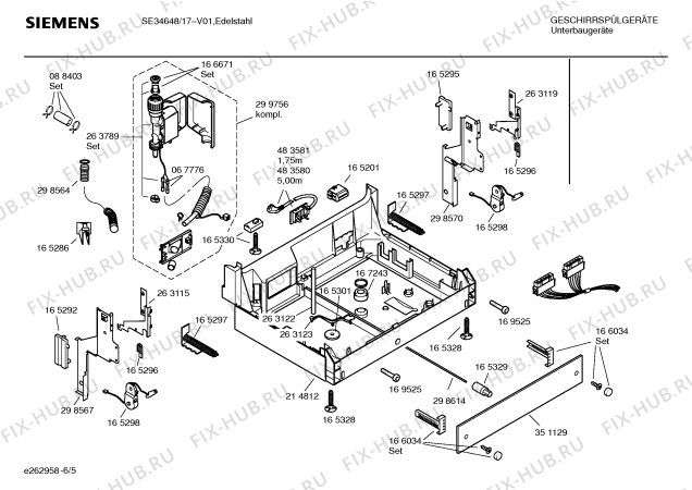 Взрыв-схема посудомоечной машины Siemens SE34648 EXTRAKLASSE - Схема узла 05
