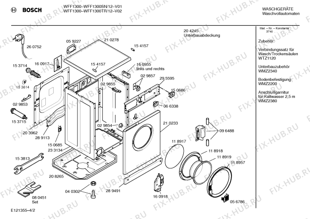 Схема №4 WFF1300SN, WFF1300 с изображением Инструкция по эксплуатации для стиральной машины Bosch 00520431