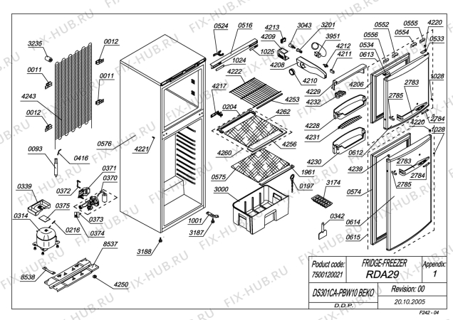 Схема №1 BEKO DS301CA-PBW10 (7500120021) с изображением Компрессор для холодильника Beko 4580210400