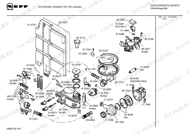 Взрыв-схема посудомоечной машины Neff S5446X1 Art:SV540A - Схема узла 04