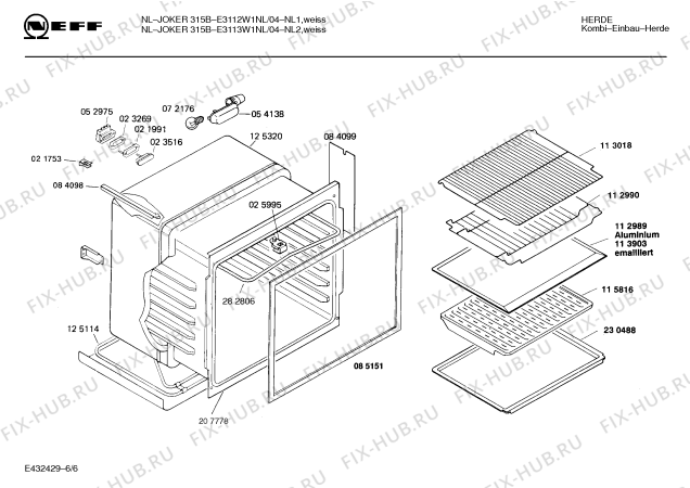 Взрыв-схема плиты (духовки) Neff E3113W1NL NL-JOKER 315 B - Схема узла 06