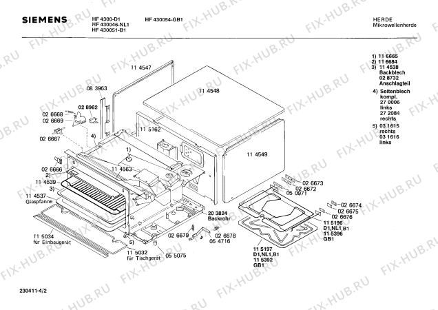 Взрыв-схема микроволновой печи Siemens HF430054 HF4300 - Схема узла 02