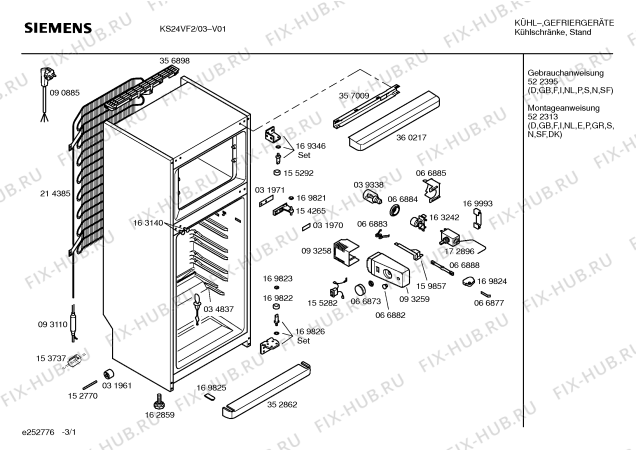 Схема №1 KS24VF1 с изображением Поднос для холодильной камеры Siemens 00354365