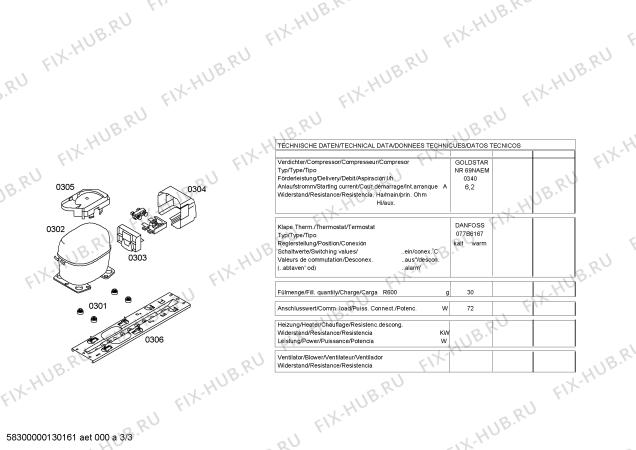 Взрыв-схема холодильника Pitsos P1KTC1401S - Схема узла 03