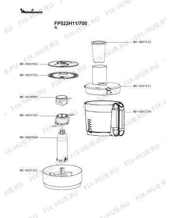 Взрыв-схема кухонного комбайна Moulinex FP522H11/700 - Схема узла 5P004435.7P2