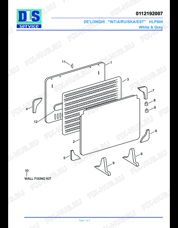 Схема №1 HLP 800 с изображением Панель для обогревателя (вентилятора) DELONGHI 7012000600