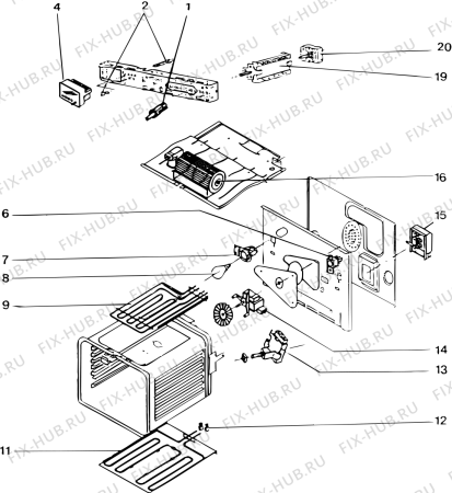 Взрыв-схема плиты (духовки) Indesit FC125 (F008859) - Схема узла