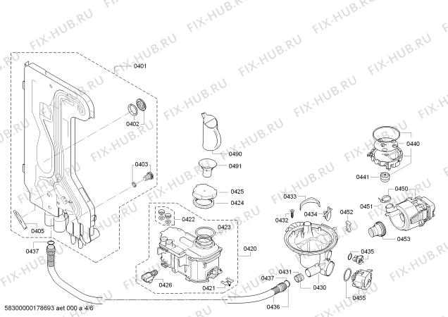 Взрыв-схема посудомоечной машины Bosch SMS50D48EU SilencePlus - Схема узла 04