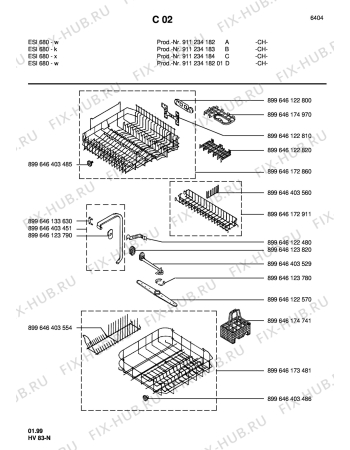 Взрыв-схема посудомоечной машины Electrolux ESI680X  CH - Схема узла Baskets, tubes 061