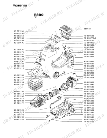 Взрыв-схема пылесоса Rowenta RS590 - Схема узла RS590S__.DE1