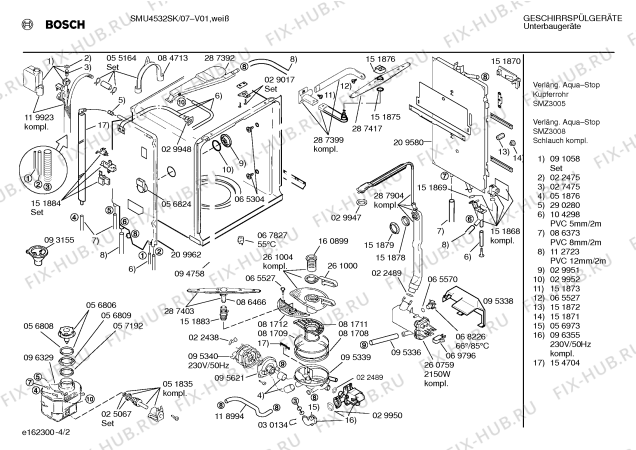 Взрыв-схема посудомоечной машины Bosch SMU4532SK - Схема узла 02