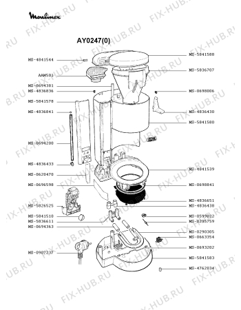 Взрыв-схема кофеварки (кофемашины) Moulinex AY0247(0) - Схема узла 2P001757.0P2