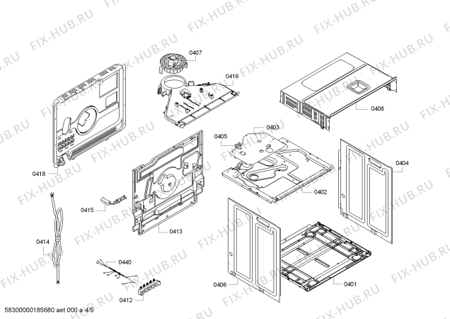 Взрыв-схема плиты (духовки) Bosch HBA43S350E H.BO.NP.L3D.IN.GLASS.B3/.X.E0_C/// - Схема узла 04