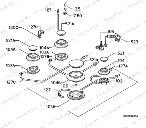 Взрыв-схема плиты (духовки) Rex PTL64V - Схема узла Functional parts 267