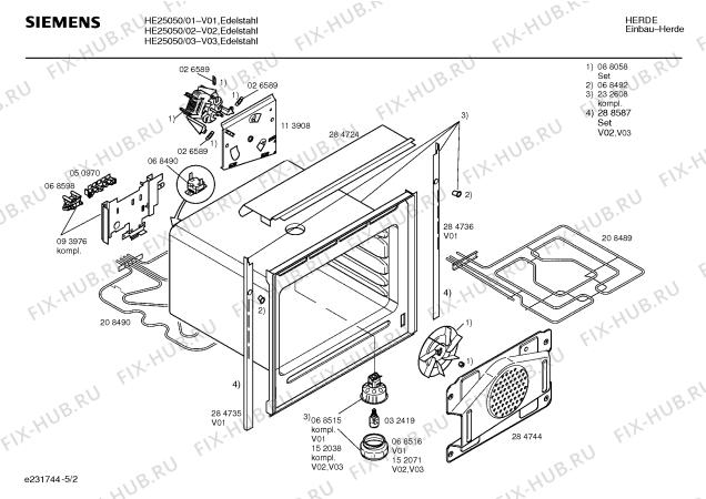 Взрыв-схема плиты (духовки) Siemens HE25050 - Схема узла 02