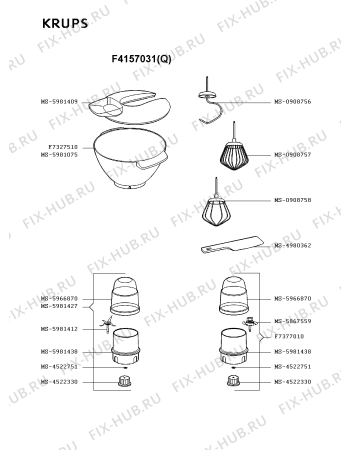 Взрыв-схема кухонного комбайна Krups F4157031(Q) - Схема узла 5P002639.3P2