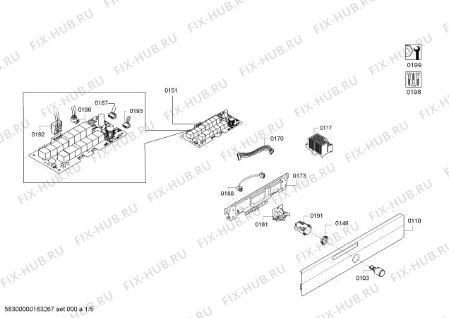 Схема №1 HBB74C450E Horno.BO.py.2d.B4.E3_CoT.pta_carr.inx с изображением Модуль управления, запрограммированный для плиты (духовки) Bosch 00740524