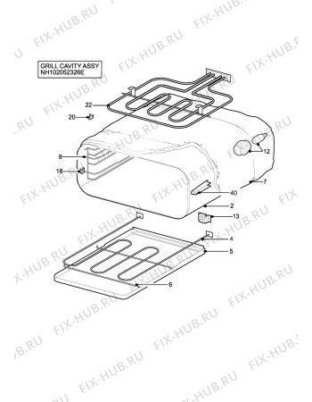 Взрыв-схема плиты (духовки) John Lewis JLBIDO911 - Схема узла H10 Grill cavity assy