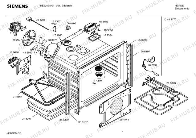 Взрыв-схема плиты (духовки) Siemens HE52155 - Схема узла 03