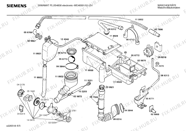 Взрыв-схема стиральной машины Siemens WE48301 SIWAMAT PLUS 4830 ELECTRONIC - Схема узла 05