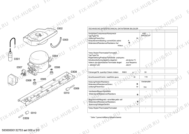 Взрыв-схема холодильника Bosch KGN34V03 - Схема узла 03