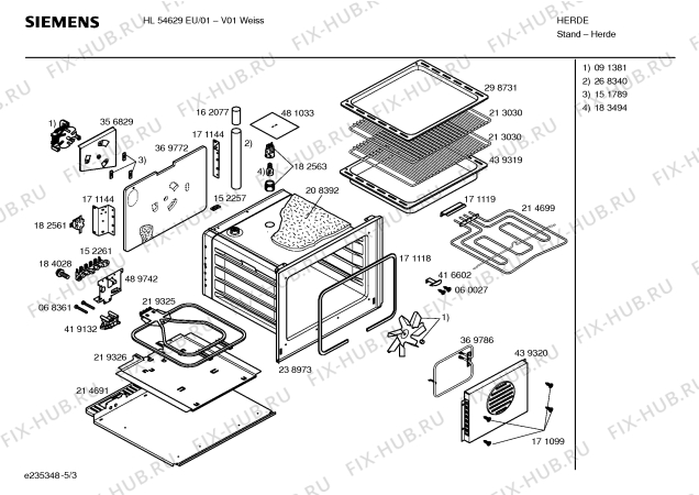 Взрыв-схема плиты (духовки) Siemens HL54629EU - Схема узла 03